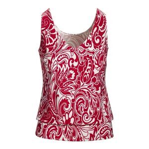 Beyond Travel Sleeveless Blouson Picnic Paisley Print Top Size Medium Red  White